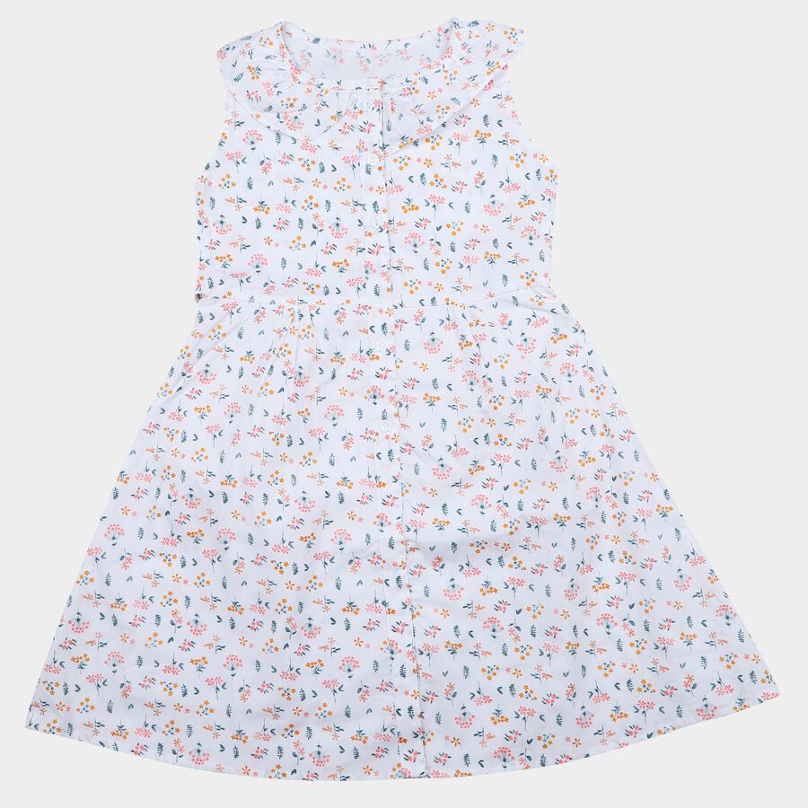 Girls White Floral Printed Fit and Flare Frock, ऑफ व्हाइट, large