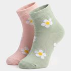 Girls' Regular Fit Floral Pack of 2 Socks ( Pink, Green ), हल्का गुलाबी, small
