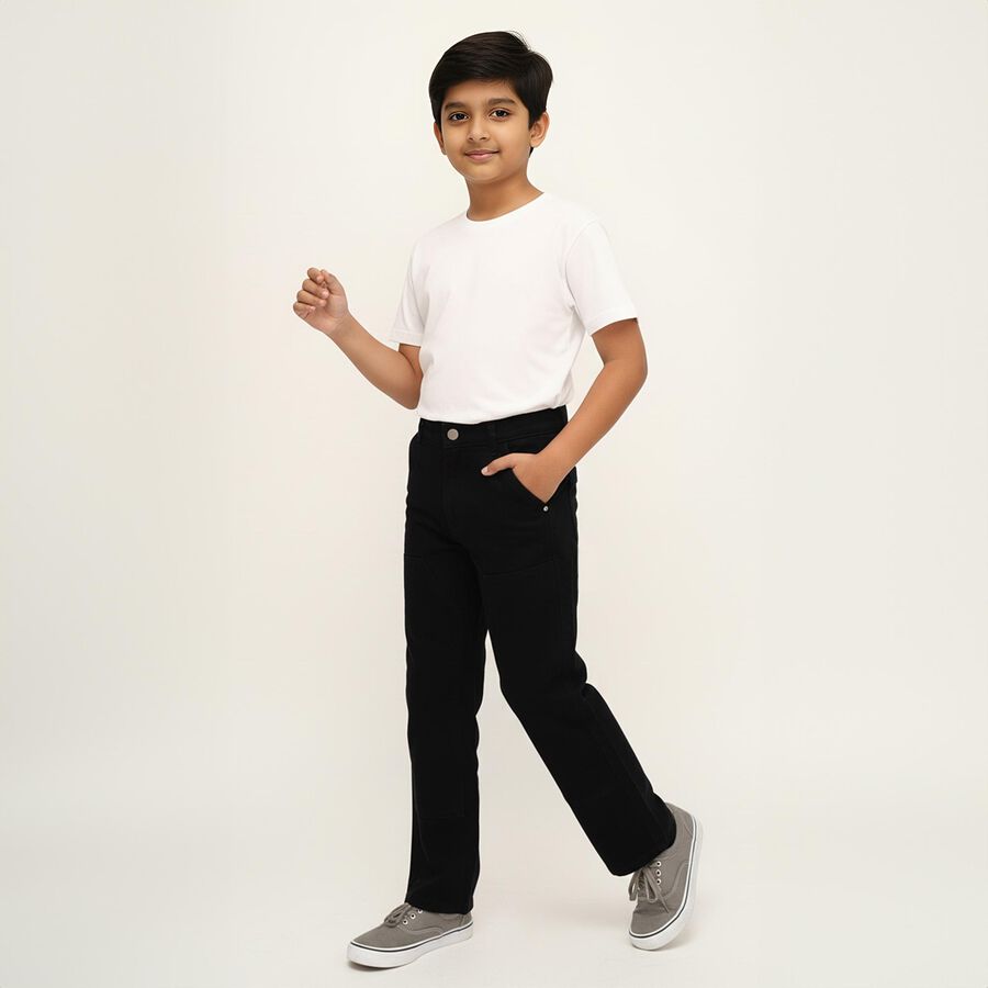Boys' Jet Black Regular Fit Cotton Jeans, काला, large image number null