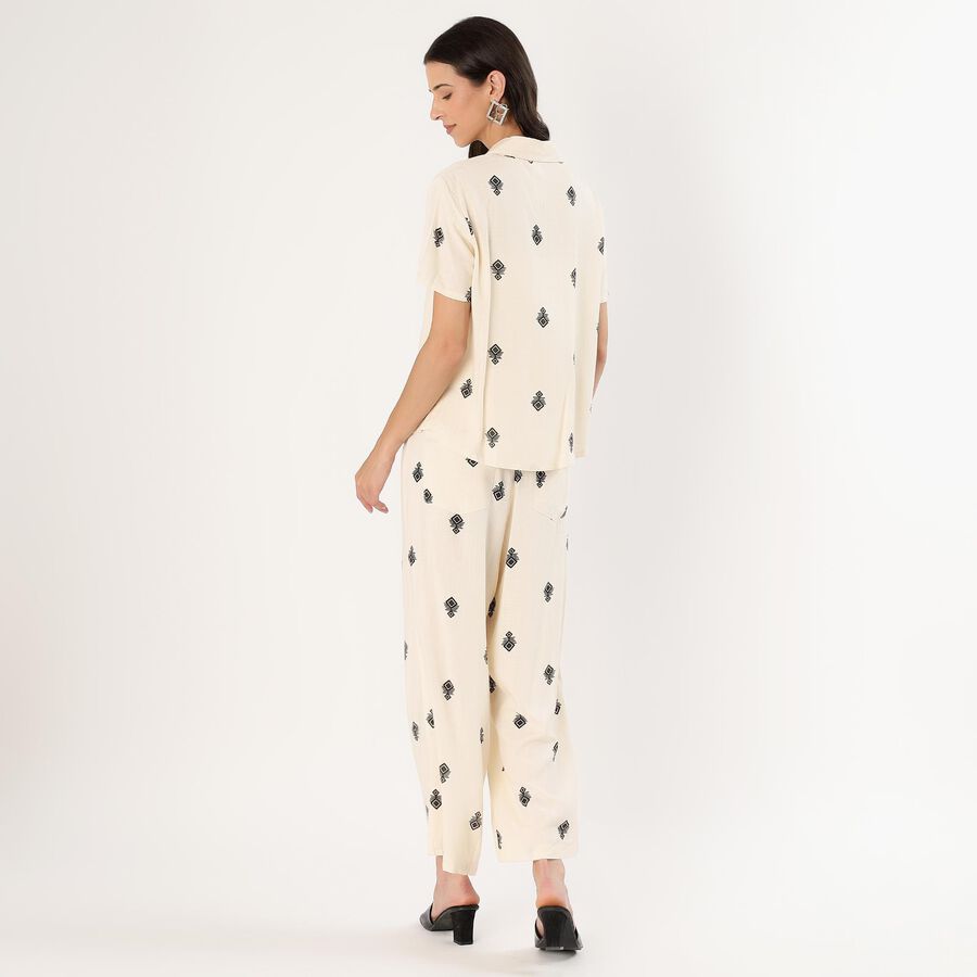 Women's Eggshell White Geometric Printed Co-ord Set, White, large