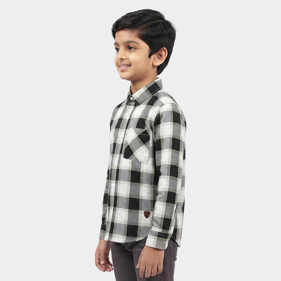 Boys' Black Cotton Checked Regular Fit Shirt, Black, large