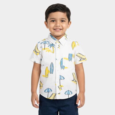 Boys White Cotton Half Sleeve Classic Collar Casual Shirt