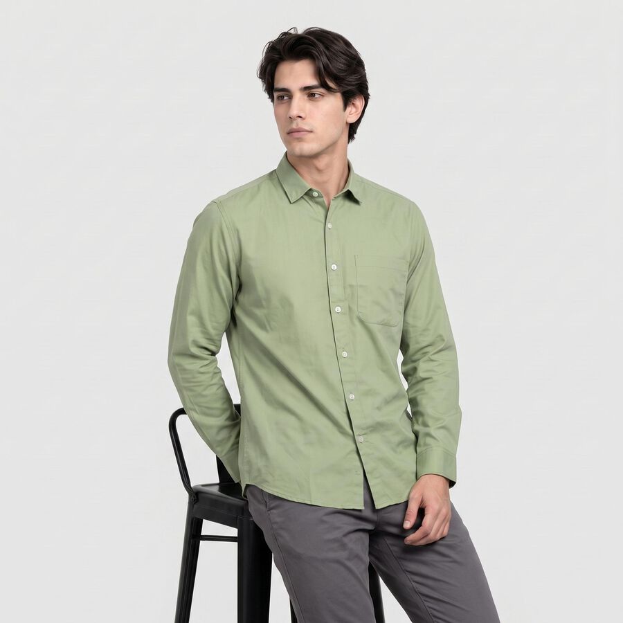 Men's Green Casual Shirt, Light Green, large