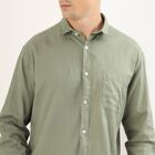 Men's Muted Olive Green Spread Collar Casual Shirt, Olive, small image number null