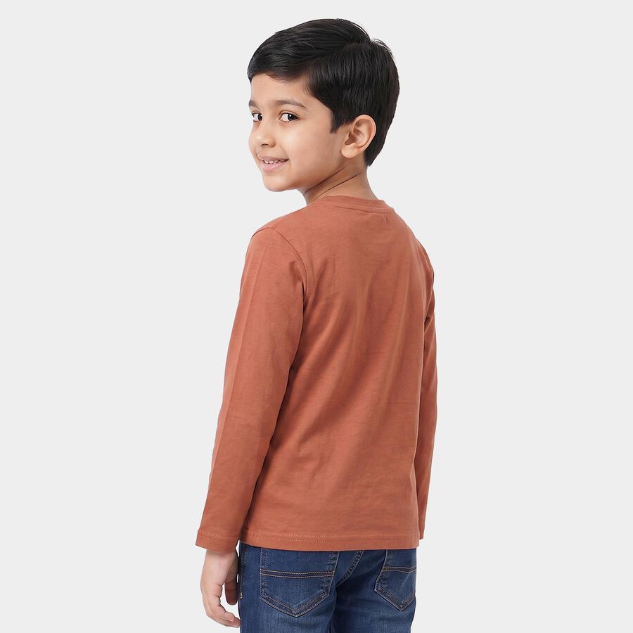 Boys Brown Cotton Blend Round Neck Regular Boys T-Shirt, Brown, large
