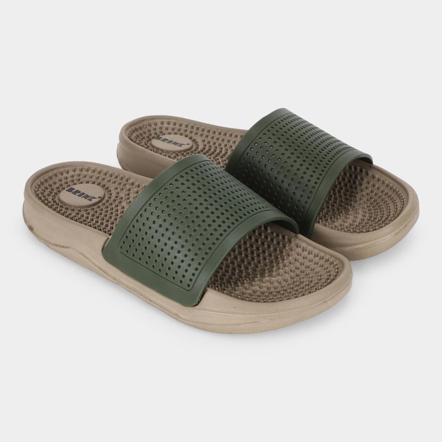 Men's Olive Green Slip-On Slide Sandals, ओलिव, large