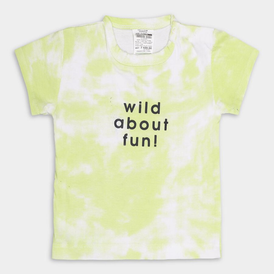 Infants' Light Lime Green Cotton Round Neck Casual T-Shirt, हल्का हरा, large image number null