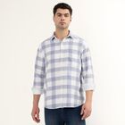 Men's Light Blue and White Cotton Full Sleeve Spread Collar Casual Shirt, Light Blue, small