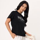 Women's Black Cotton Round Neck Minimalist T-Shirt, Black, small