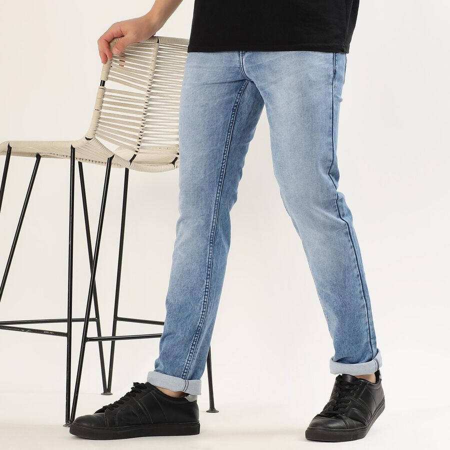 Men's Light Blue Skinny Fit Jeans, मध्यम नीला, large image number null