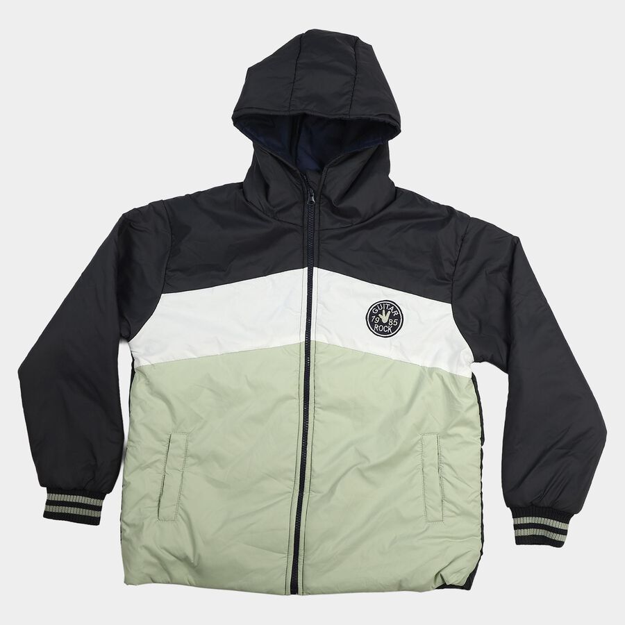 Boys Navy Blue Hooded Windbreaker Jacket, नेवी ब्लू, large