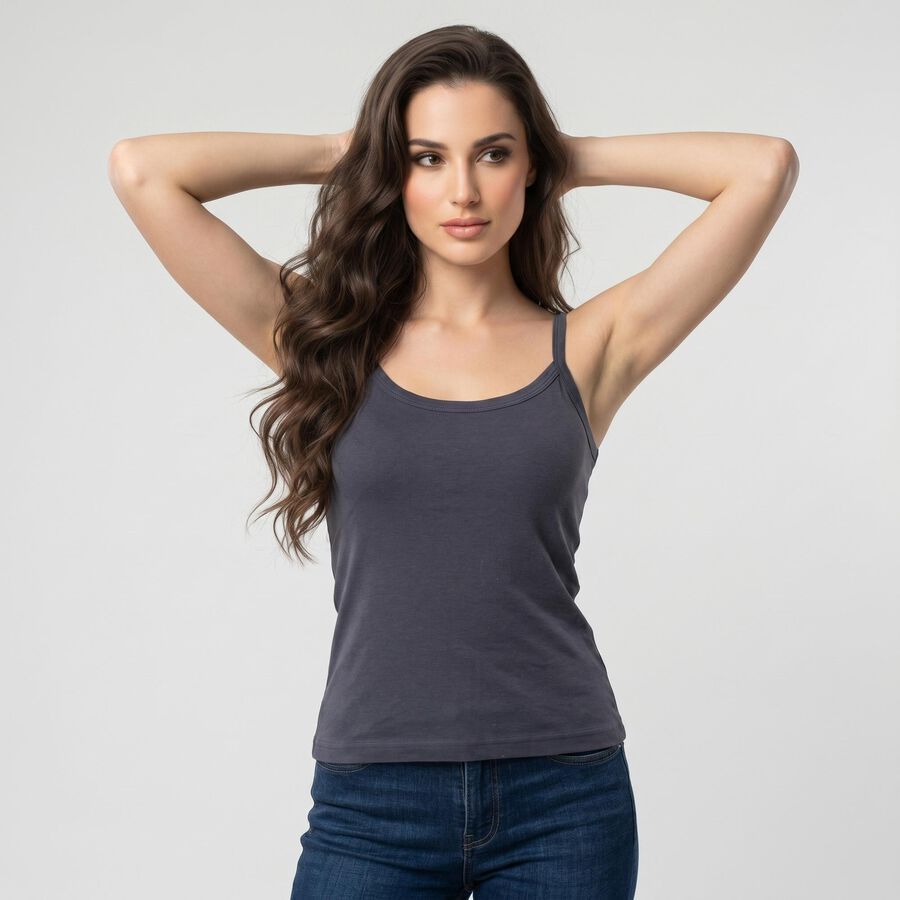 Women's Dark Grey Cotton Scoop Neck Camisole Slip, गहरा ग्रे, large