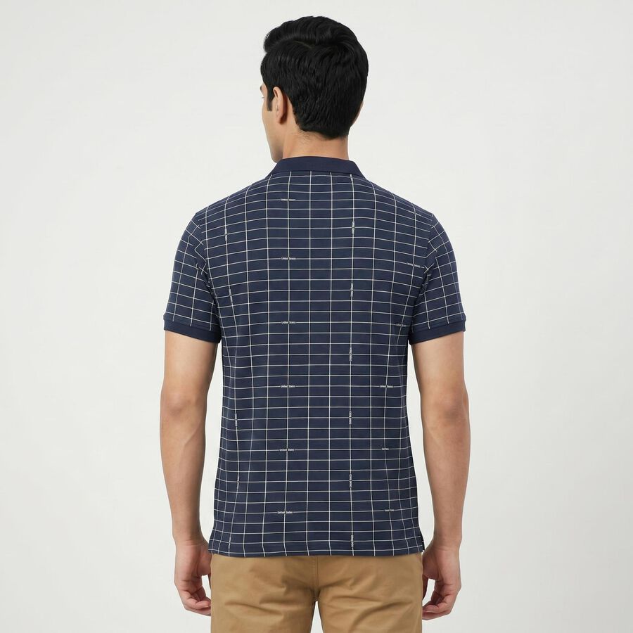 Men's Navy Blue Cotton Blend Collared Preppy T-Shirt, नेवी ब्लू, large