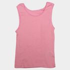 Girls Pink Cotton Round Neck Sleeveless Vest, गुलाबी, small