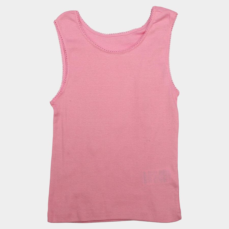 Girls Pink Cotton Round Neck Sleeveless Vest, गुलाबी, large