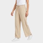 Women Beige Straight Fit Drawstring Waist Track Pants, Beige, small