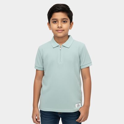 Boys Light Green Cotton Round Neck Casual T-Shirt