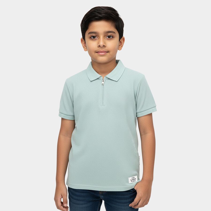 Boys Light Green Cotton Round Neck Casual T-Shirt, हल्का हरा, large