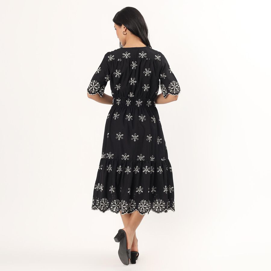 Women's Black Cotton Collar Neck Casual Shirt Dress, Black, large