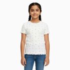 Girls' Off White Round Neck Floral Printed T-Shirt, ऑफ व्हाइट, small image number null