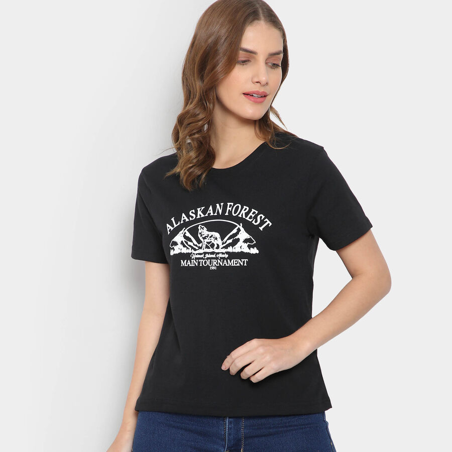 Round Neck T-Shirt, Black, large image number null