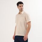 Men's Peach Cotton Half Sleeve Spread Collar Casual Shirt, पीच, small