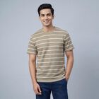 Men's Beige Round Neck Casual Printed T-Shirt, Beige, small