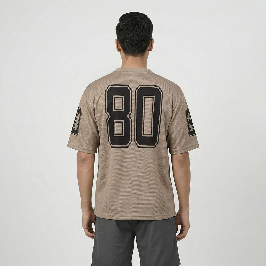 Men's Beige Crew Neck Athleisure T-Shirt, Beige, large