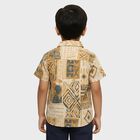 Boys Beige and Brown Cuban Collar Casual Shirt, Off White, small