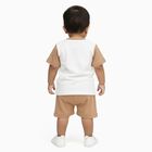 Infants' Beige Cotton Round Neck Bear Print Baba Suit, Beige, small
