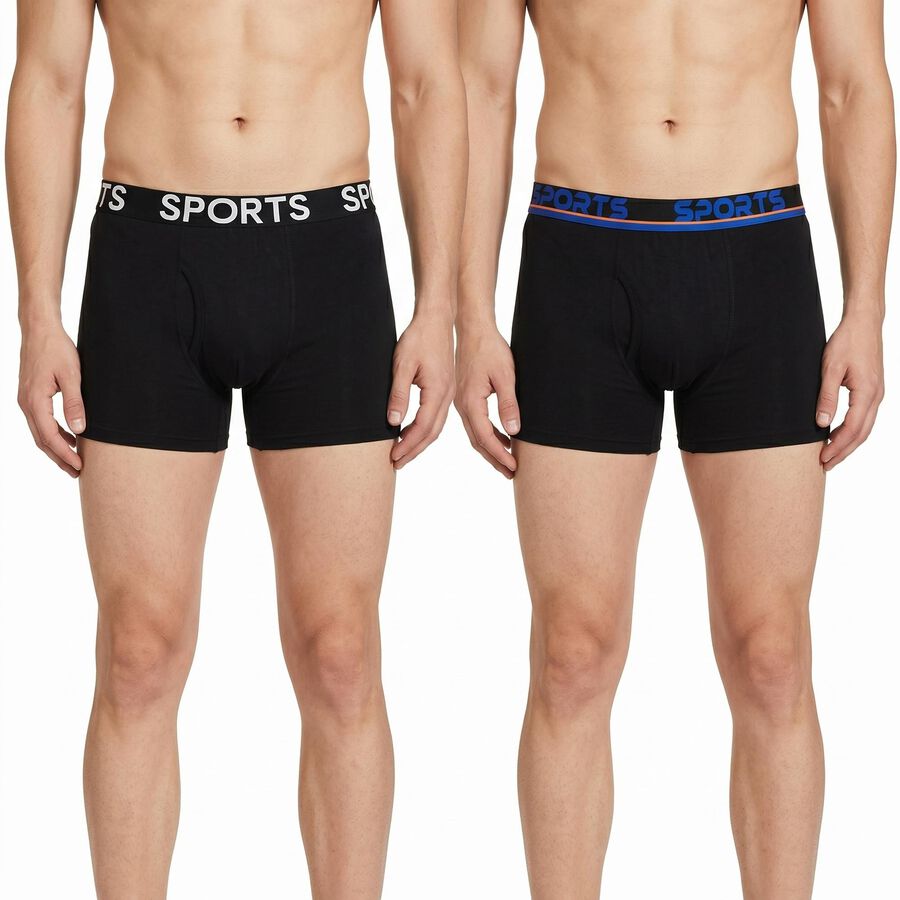 Men's Black Regular Fit Solid Trunks, Black, large