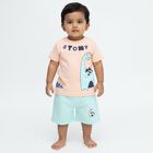 Infants' Light Peach Cotton Round Neck Dinosaur Printed Baba Suit, हल्का हरा, small image number null