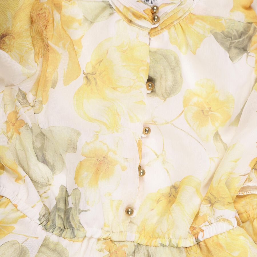 Girls' Bright Yellow Ruffle Sleeve Bohemian Dress, पीला, large image number null