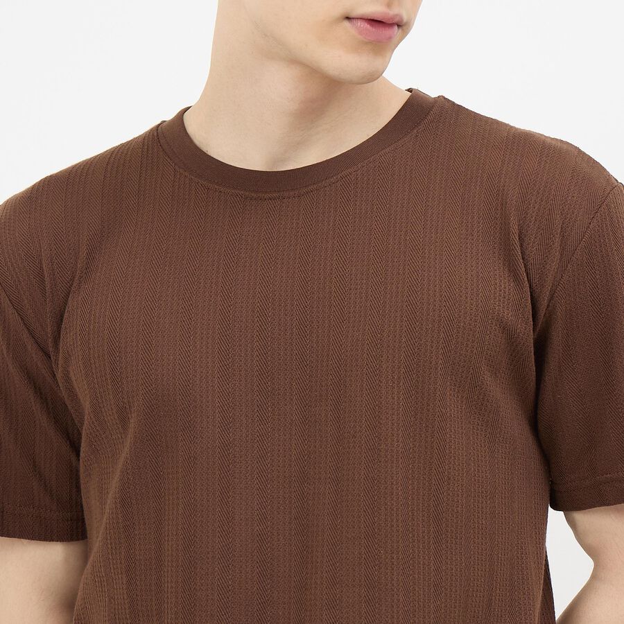Men's Brown Round Neck Casual T-Shirt, Brown, large