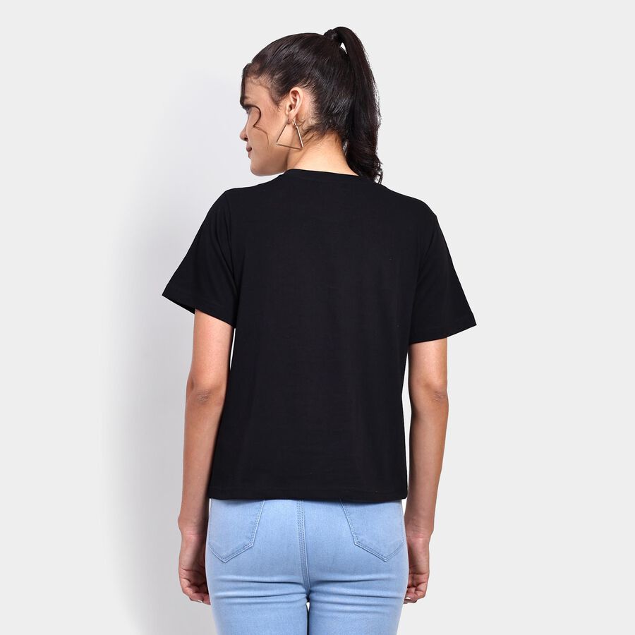 Ladies' 100% Cotton Round Neck T-Shirt , काला, large image number null