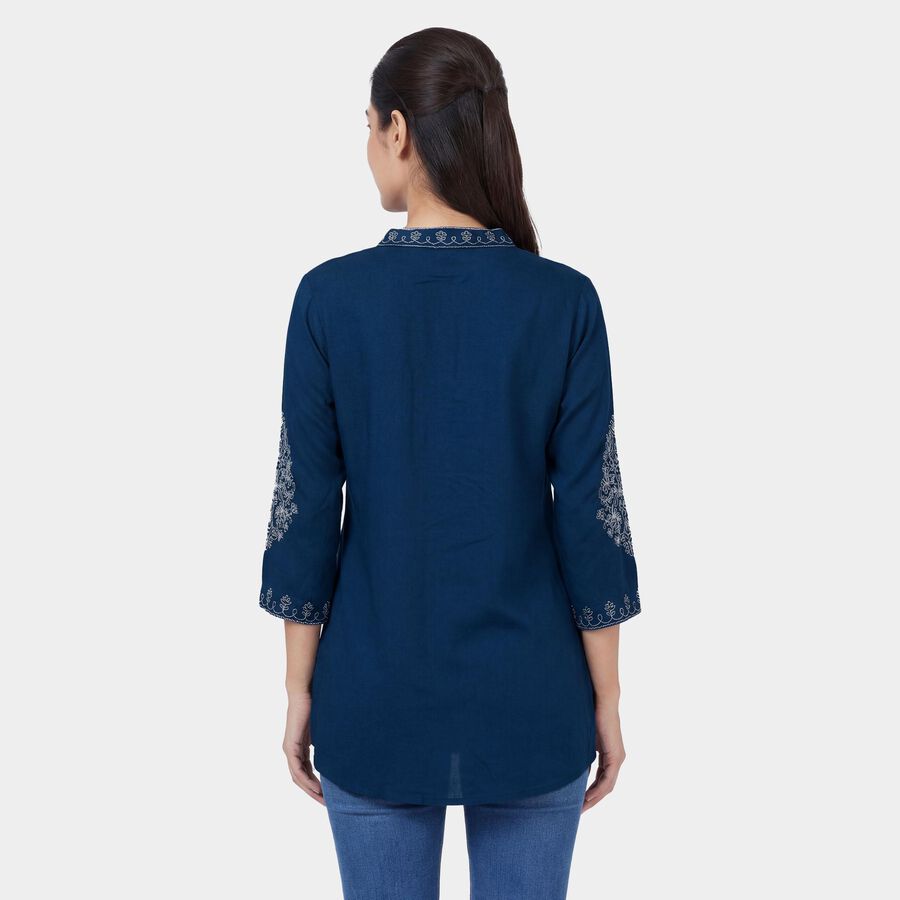 Women's Teal Notch Neck Printed Kurti, Teal Blue, large