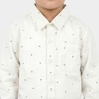 Boys White Geometric Spread Collar Regular Fit Shirt, White, small