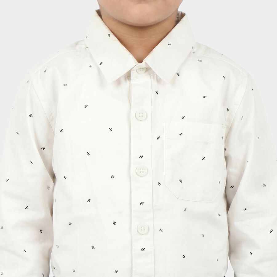 Boys White Geometric Spread Collar Regular Fit Shirt, White, large