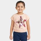 Girls Light Pink Cotton Round Neck Regular T-Shirt, Light Pink, small