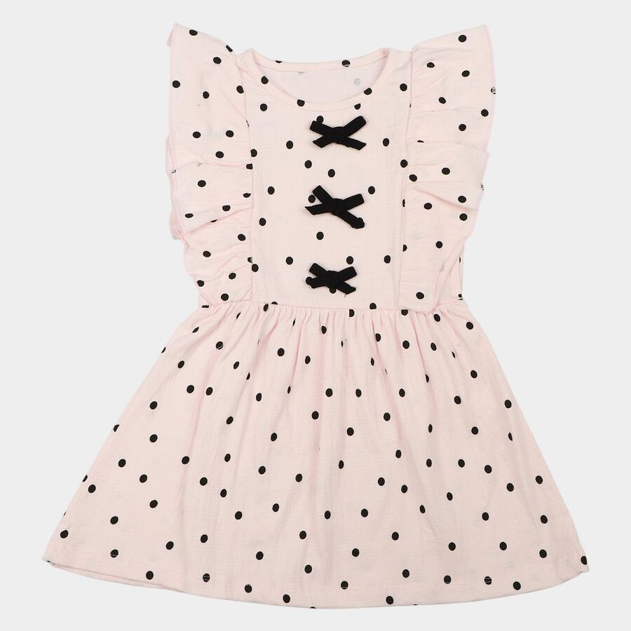 Girls' Pink Polka Dot Fit and Flare Frock, Light Pink, large
