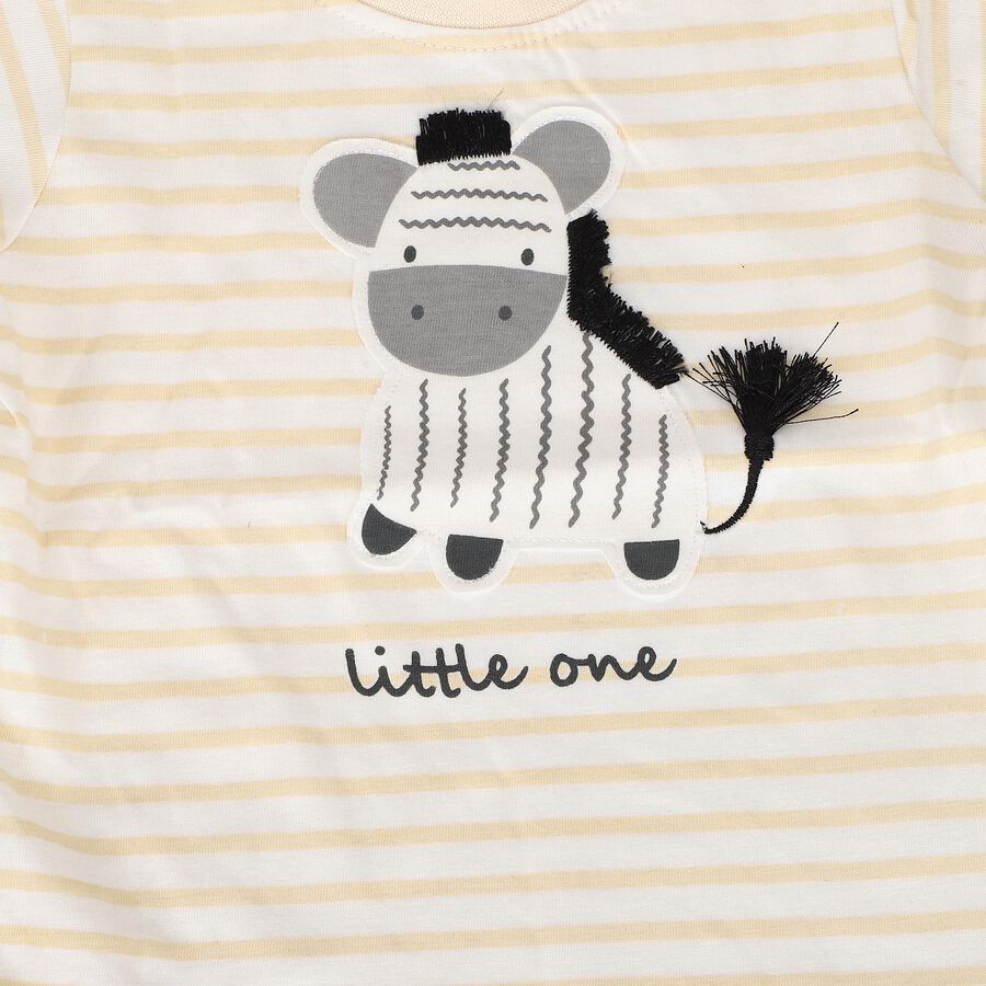 Infants' Beige 100% Cotton Round Neck Zebra Printed Baba Suit, Beige, large