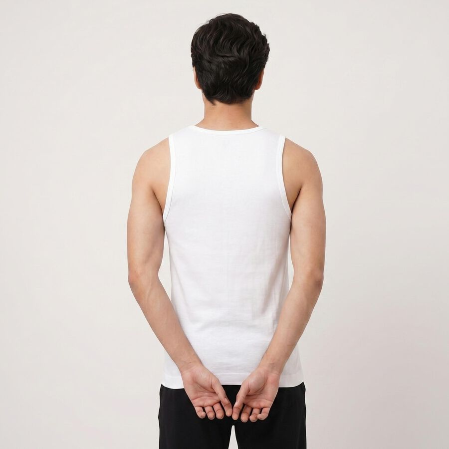 Men's White Cotton Round Neck Waistcoat Vest, White, large