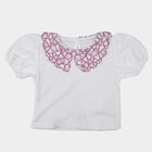 Girls White Peter Pan Collar Casual T-Shirt, White, small