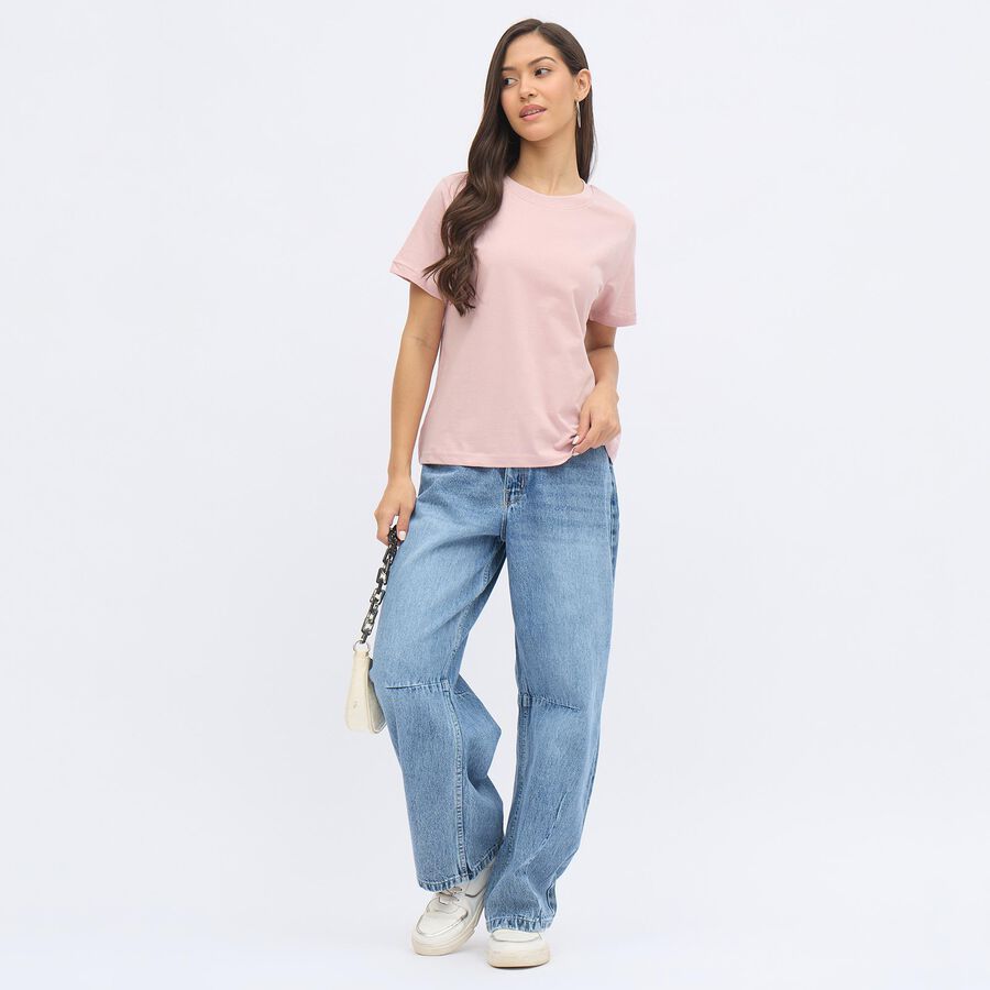 Women's Stonewashed Blue Wide Leg High-Rise Jeans, मध्यम नीला, large image number null