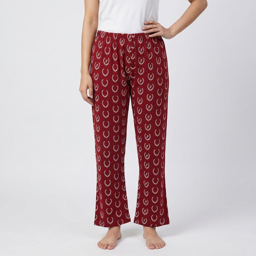 Women Wine Regular Fit Solid Pyjama, वाइन, large