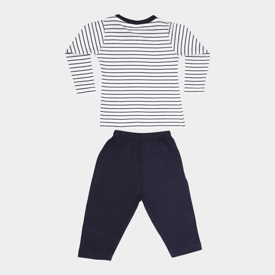 Infants Cotton Stripes Baba Suit, Navy Blue, large image number null