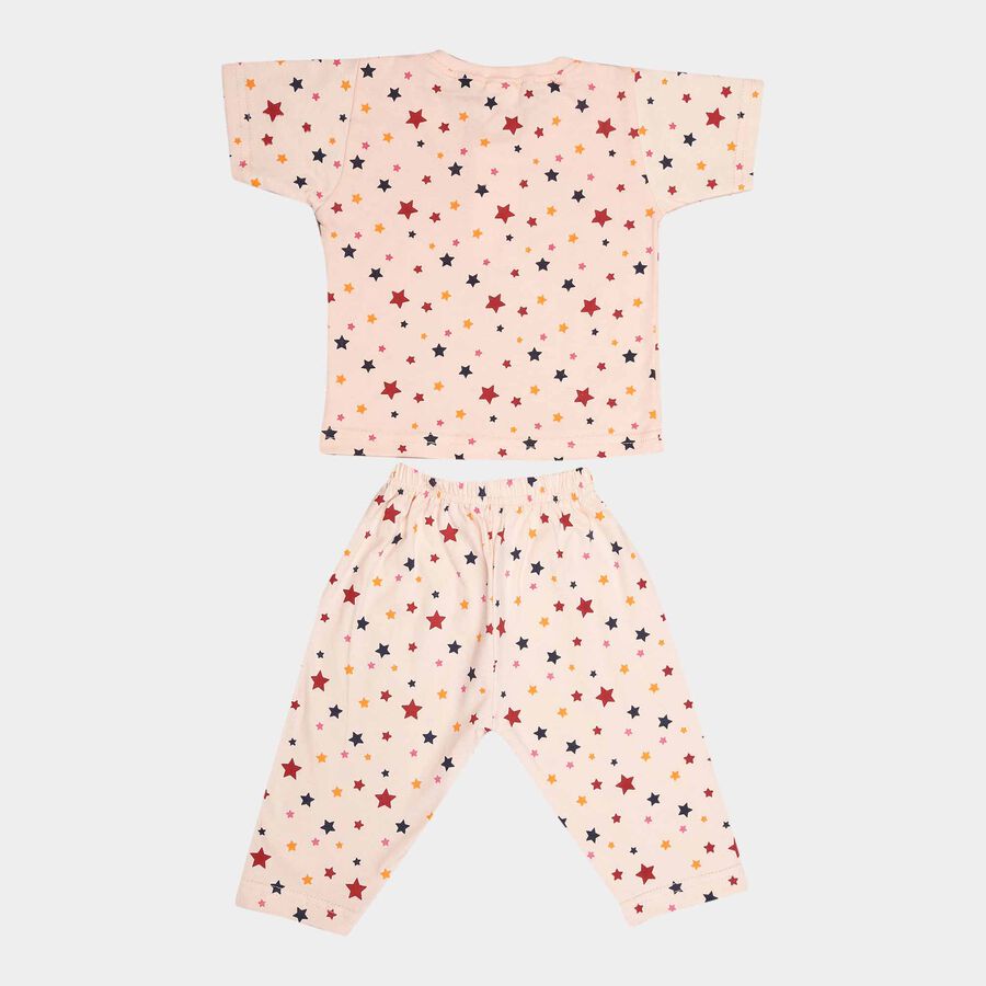 Infants Cotton Printed Night Suit, Peach, large image number null