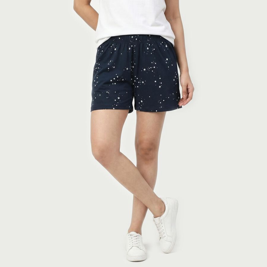 Women's Navy Blue Regular Fit Star Print Shorts, नेवी ब्लू, large