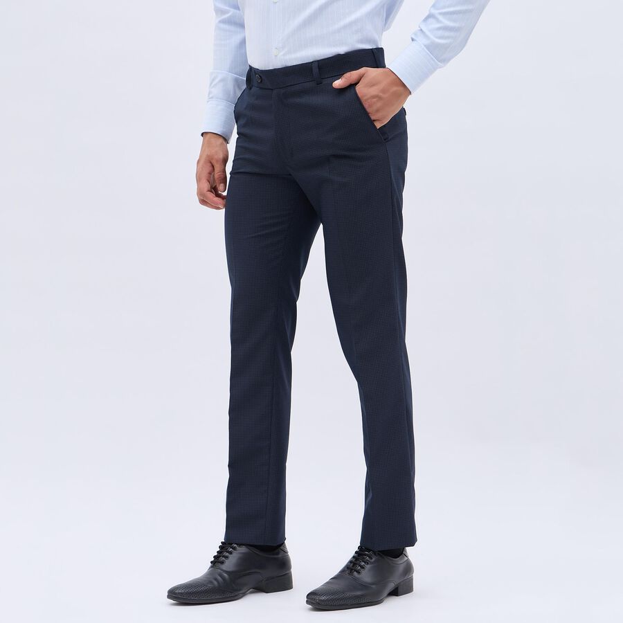 Men's Fixed Waist Slim Fit Formal Trousers , Navy Blue, large image number null