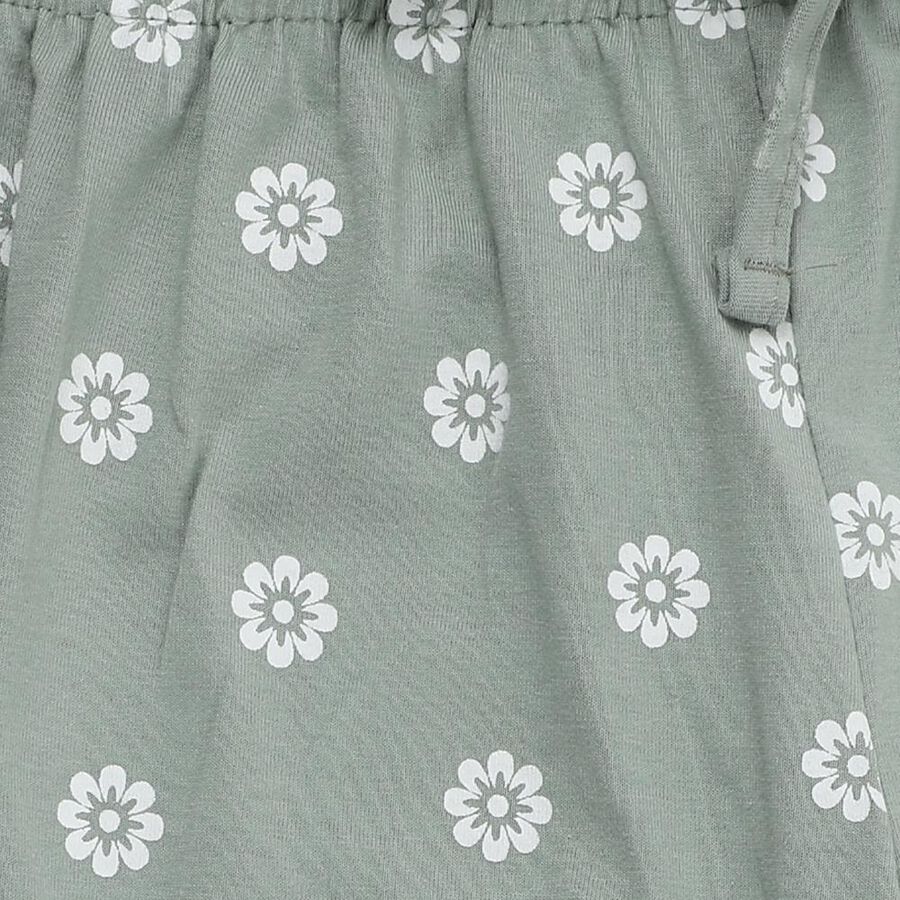 Girls' Muted Sage Green Floral Printed Cotton Blend Pyjama, Light Green, large image number null